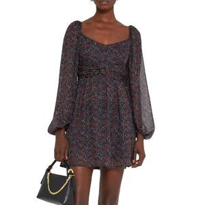 OPT One Pretty Time West Dress Size Medium Womens Blue Paisley Squareneck Sheer